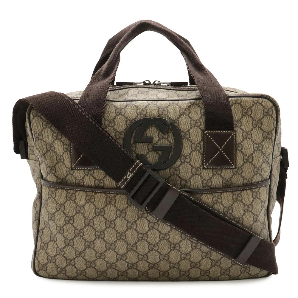 Gucci GG Supreme Interlocking G Shoulder Bag Handbag Leather Beige Brown Cream